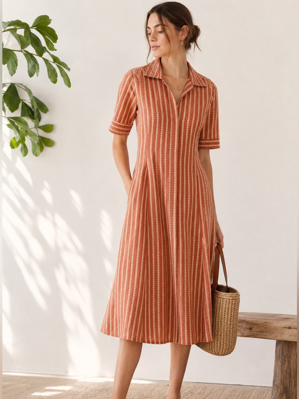 Parterre Button Front Shirt Heart Printed Midi Resort Wear Style Dress Size: 1
